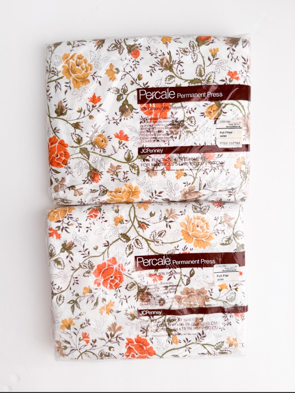 Vtg 70s JCPenney Percale Floral Sheet Set Full Flat & Fitted NIP Juliet